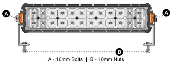 A dimensional drawing of the STEDI™ ST3303 LED light bar Anti-Theft Kit fitment.