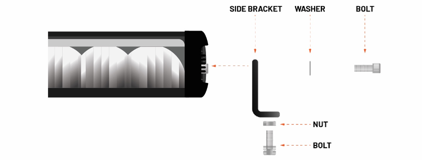 The STEDI™ ST2K Touch LED light bar side bracket assembly and component infograph.
